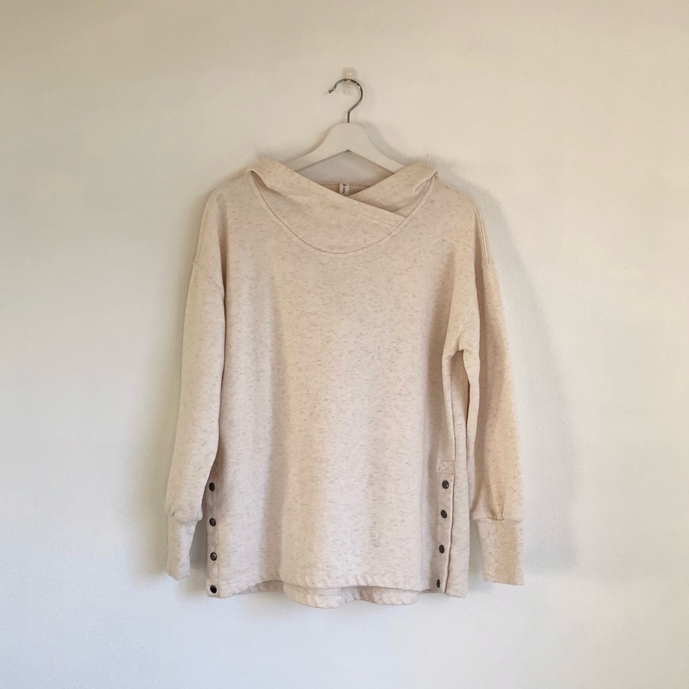 Anthropologie Daily Practice Oatmeal Side Snap Button Hoodie Sweatshirt Size XS